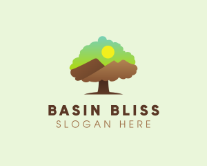 Oak Tree Mountain Sunset logo design