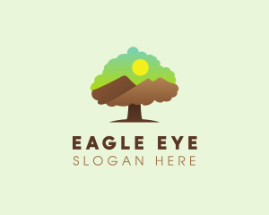 Oak Tree Mountain Sunset logo design