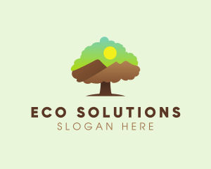 Ecology - Tree Mountain Sunset logo design