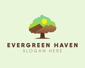 Tree - Tree Mountain Sunset logo design