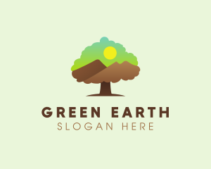 Ecology - Tree Mountain Sunset logo design