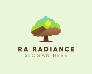 Oak Tree Mountain Sunset logo design