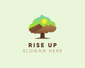 Oak Tree Mountain Sunset logo design