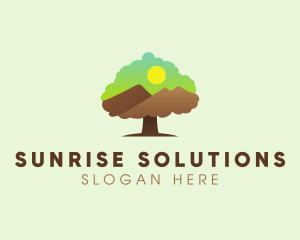 Tree Mountain Sunset logo design