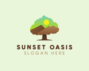 Tree Mountain Sunset logo design