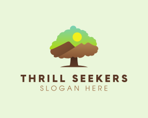 Oak Tree Mountain Sunset logo design