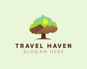 Tree Mountain Sunset logo design