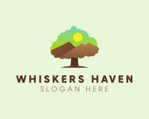 Oak Tree Mountain Sunset logo design