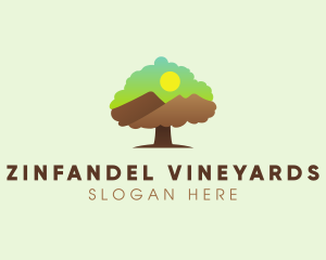 Oak Tree Mountain Sunset logo design