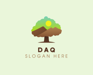 Organic - Tree Mountain Sunset logo design