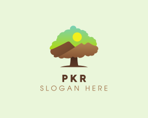 Oak Tree Mountain Sunset logo design