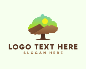 Scenic - Oak Tree Mountain Sunset logo design