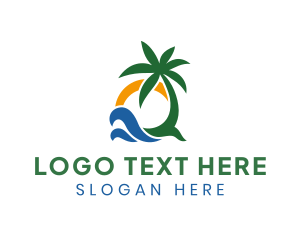 Beach Front - Tropical Summer Beach Tree logo design