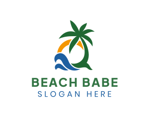 Tropical Summer Beach Tree logo design