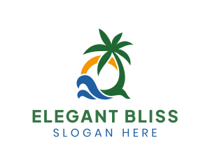 Holiday Getaway - Tropical Summer Beach Tree logo design