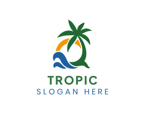 Tropical Summer Beach Tree logo design