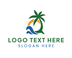 Seashore - Tropical Summer Beach Tree logo design
