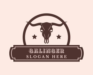 Meat - Western Bull Skull Banner logo design