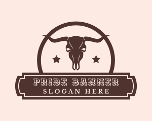 Western Bull Skull Banner logo design