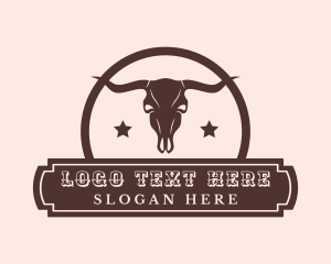 Western - Western Bull Skull Banner logo design