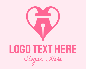 Publish - Pink Heart Pen logo design