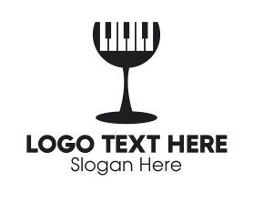 Music Bar - Piano Keys Wine Glass logo design