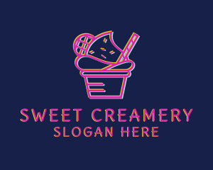 Ice Cream Dessert Glitch  logo design