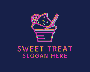 Ice Cream Dessert Glitch  logo design