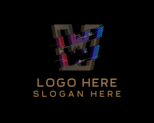 Vhs - Gradient Glitch Letter W logo design