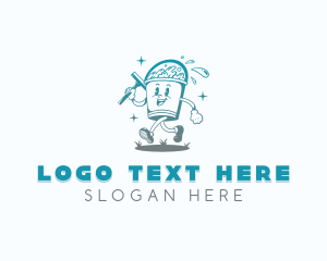 Cleaning Lady - Wash Cleaning Bucket Squeegee logo design
