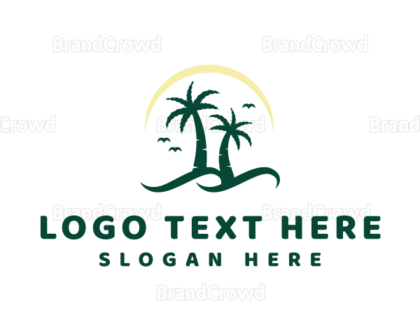 Coconut Tree Beach Wave Logo