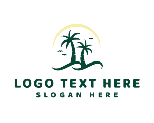 Resort - Coconut Tree Beach Wave logo design