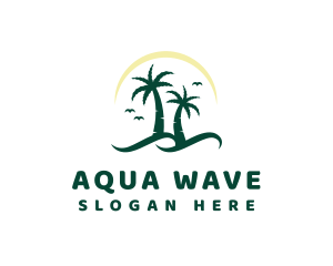 Coconut Tree Beach Wave logo design