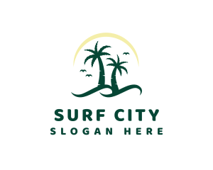 Coconut Tree Beach Wave logo design