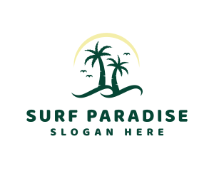 Coconut Tree Beach Wave logo design