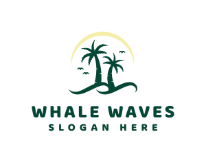 Coconut Tree Beach Wave logo design