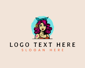 Stylist - Pinup Girl Curlyhair logo design