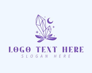 Mystical - Crystal Moon Leaves logo design