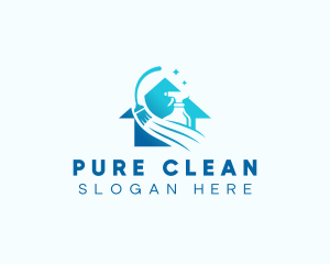 Janitor Broom Spray Cleaning logo design