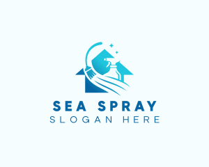 Janitor Broom Spray Cleaning logo design