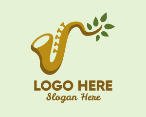 Musical Instrument - Leaf Branch Saxophone logo design