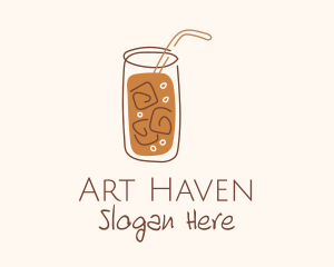 Brown Iced Drink Line Art logo design