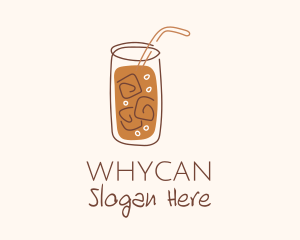 Iced Coffee - Brown Iced Drink Line Art logo design