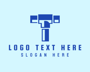 Hammer - Blue Piping Letter T logo design