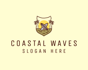 Coast - Tropical Summer Surfboard Shield logo design