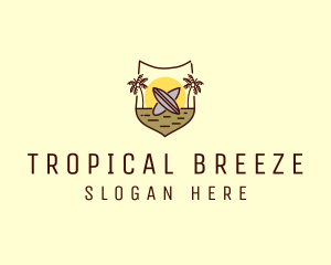 Tropical Summer Surfboard Shield logo design