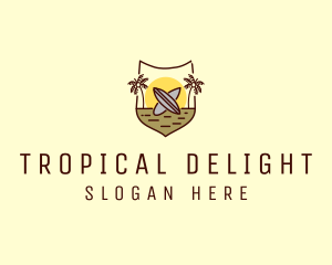 Tropical Summer Surfboard Shield logo design