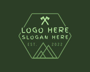 Hills - Green Hexagon Mountain logo design