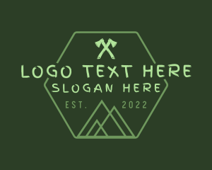 Wood Cutter - Green Hexagon Mountain logo design