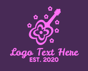 Pink - Flower Guitar Instrument logo design